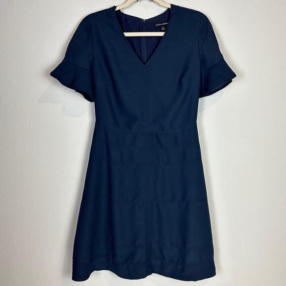 Banana Republic Navy Flutter Sleeve Sheath Dress 4 - Picture 1 of 9